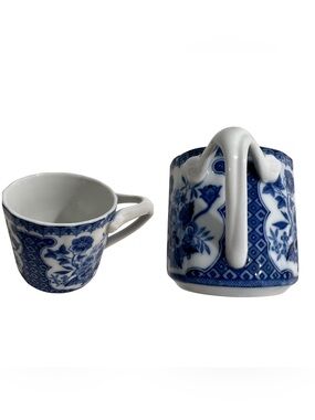 RARE Vintage Japanese Porcelain Blue/White China - Divided Handle Cup